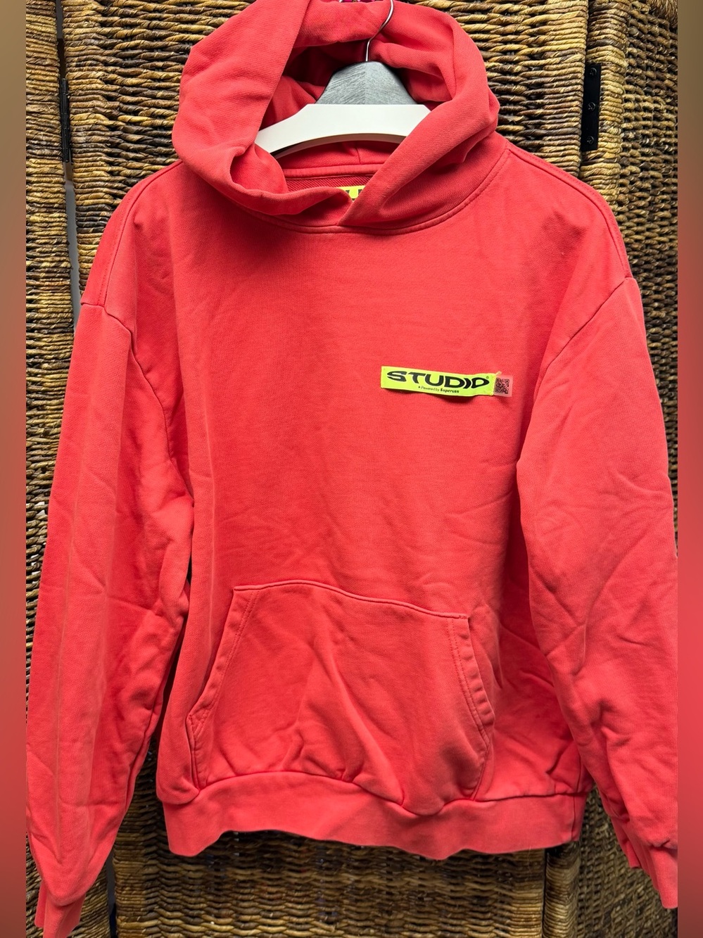 Supervsn- STUDID Red Coral Hoodie with Front Pocket- Size: Medium